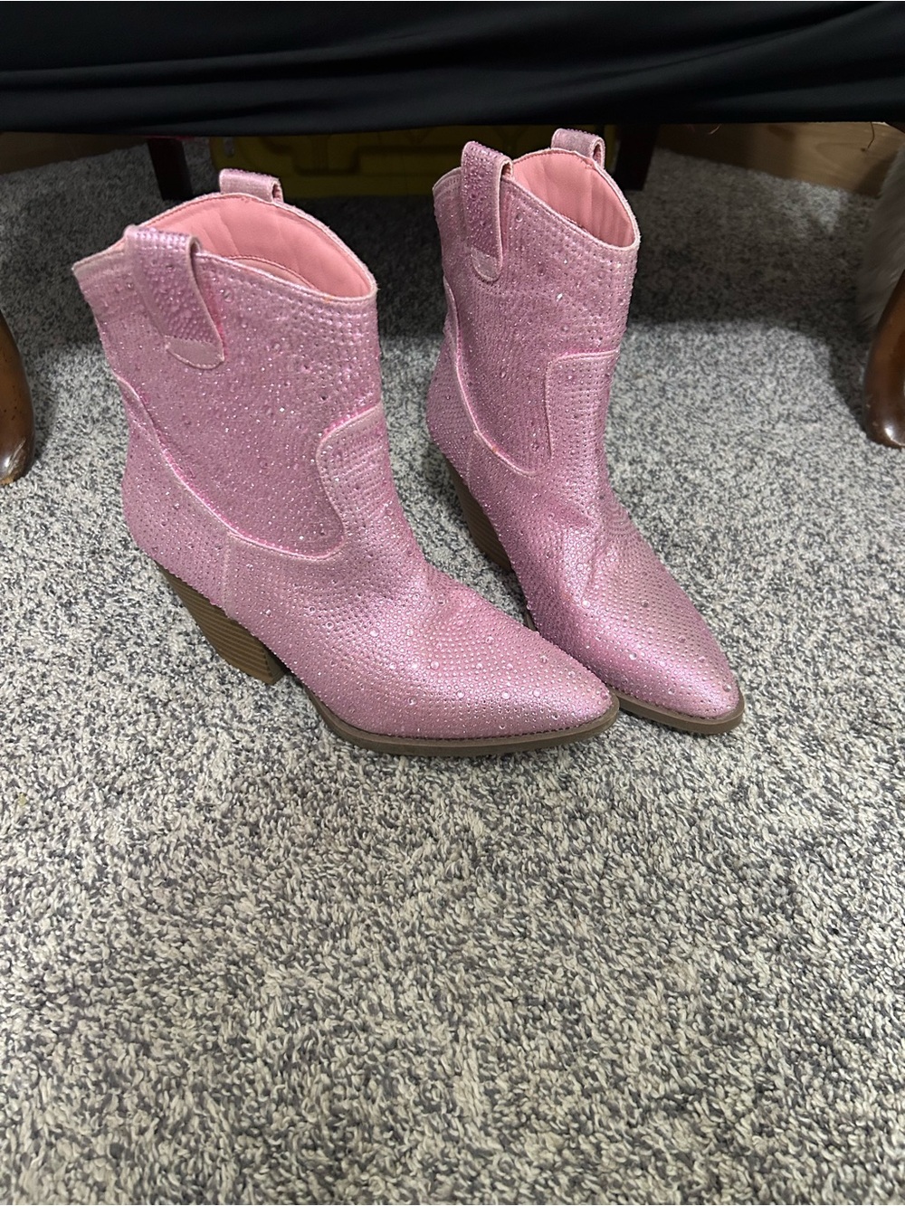 Women's Pink Rhinestone Western Ankle Boots